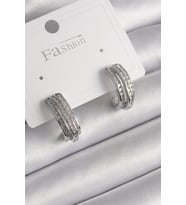 Pirinç Gümüş Renk Zirkon Taşlı Yarım Halka Model Kadın Küpe 5886 - HPSBYI4805-8957