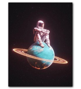 Cakatablo MDF (Ahşap) Tablo Satürn'de Sıkışmış, Astronot Fantastik Görsel