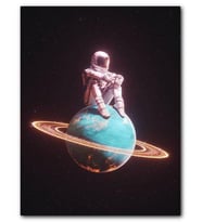 Cakatablo MDF (Ahşap) Tablo Satürn'de Sıkışmış, Astronot Fantastik Görsel