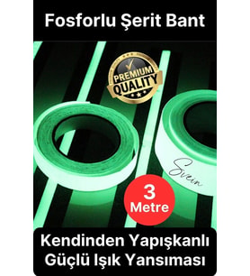 Karanlıkta Parlayan Yansıyan Fosforlu Şerit Bant 3 Metre Kendinden Yapışkanlı Reflektör Işık Veren