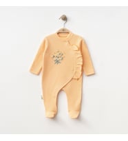 Kanaviçe Nakışlı Kız Bebek Somon Yandan Çıtcıtlı Tulum