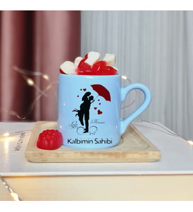 Kalbimin Sahibi Tasarımlı Kişiye Özel Mavi Türk Kahvesi Fincanı