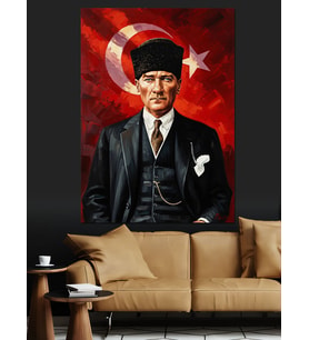 Atatürk Ve Türk Bayraklı Şık Portre Dekoratif Kanvas - Mdf Ahşap Tablo