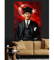 Atatürk Ve Türk Bayraklı Şık Portre Dekoratif Kanvas - Mdf Ahşap Tablo