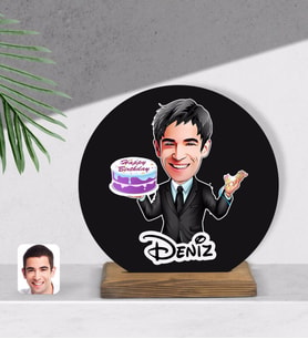 BK Gift Kişiye Özel Erkek Doğum Günü Karikatürlü Yuvarlak Ahşap Biblo-2