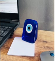El Yapımı Mavi Cam Nazar Boncuğu Kağıt Ağırlığı, Masa Dekoru, Hediyelik Obje