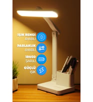 Şarjlı Masa Lambası, 3 Renk, Dokunmatik, Telefon Standlı, Okuma ve Gece Işığı (Krem)