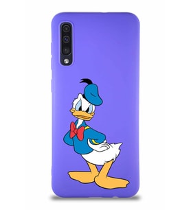 Samsung Galaxy A30S Soft Premier Kapak Donald Duck-D Tasarımlı Silikon Kılıf - Mor (Şeffaf)