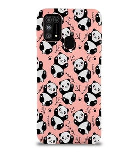 Samsung Galaxy M31 Uyumlu Lansman Kılıf Panda Tasarımlı İçi Kadife Kapak-Pembe (Şeffaf)