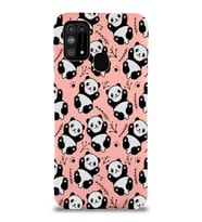 Samsung Galaxy M31 Uyumlu Lansman Kılıf Panda Tasarımlı İçi Kadife Kapak-Pembe (Şeffaf)