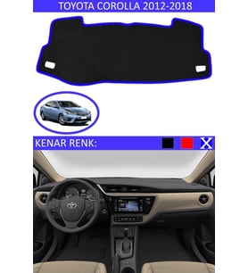 Toyota Coralla 2012-2018 Için Uygun Torpido Koruma Halısı Siyah Kenar Renk Mavi