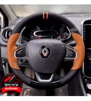 Renault Captur 1 Dikme Direksiyon Kılıfı Delikli Deri Parlak Siyah Taba Detay Çift Yüzük ve Dikiş 2013-2019