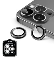 iPhone 15 Pro / Pro Max için IPG ProLENS Kamera Lens Koruyucu Alüminyum CD Çerçeveli, Kırılmaz Cam (Gri)