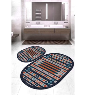 Dijital Baskılı Kaymaz Taban Yıkanabilir Oval 2'li Klozet Takımı Banyo Paspası NOKZ-SD-1115 (Çok Renkli)