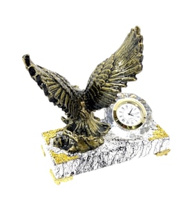 Size Özel İsimli ve Saatli Gold Kartal Heykeli  Mermer Tasarımlı İsimli Kaideli (Model 1)