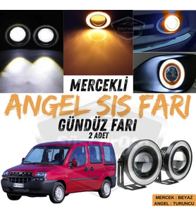 Fiat Doblo D1 2000-2005 Uyumlu Mercekli Angel Sis Farı Metal 76 mm Turuncu Halkalı Gündüz Farı 2 Ad