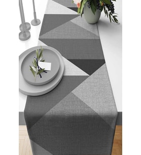 Gri Geometrik Desenli Premium Masa Örtüsü Runner RNR392