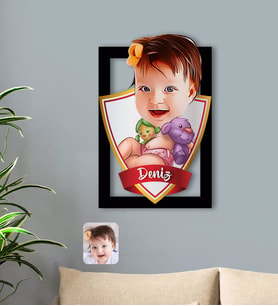 BK Gift Kişiye Özel İsimli Bebek Karikatürlü 3D Ahşap Tablo-2