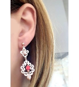 Mercan taşlı 925 ayar Gümüş Rose Tasarım Küpe