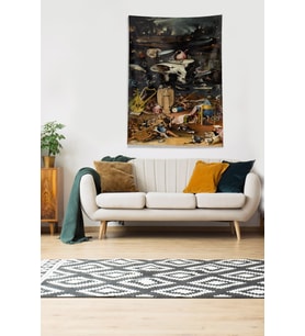 Multirenk Savaşın Sanatı Leke Tutmaz Kadife Kumaş Duvar Örtüsü Duvar Halısı Tapestry (Siyah)