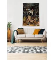 Multirenk Savaşın Sanatı Leke Tutmaz Kadife Kumaş Duvar Örtüsü Duvar Halısı Tapestry (Siyah)