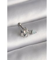 316L Çelik Gümüş Renk Zirkon Taşlı Sallantı Kalp Detay Tragus Piercing TJ-PR1361