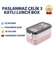 Pembe Paslanmaz Çelik 3 Katlı Yemek Taşıma Kabı Isı Yalıtımlı Lunch Box