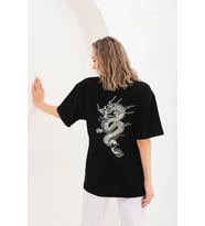 Unisex Baskılı Oversize T-Shirt - Siyah