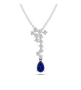 Pırlantalı Safir Işıltı Kolye (Altın-Beyaz)