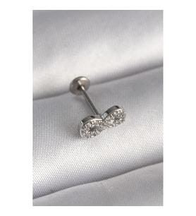 316L Çelik Gümüş Renk Zirkon Taşlı Sonsuzluk Model Tragus Piercing - TJ-PR1345 TG-V 7602