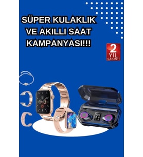 Kadınlar İçin 3 Kordonlu Akıllı Saat Dijital Göstergeli Powerbankli Bluetooth Kulaklık Dokunmatik