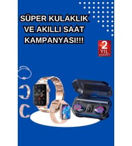 Kadınlar İçin 3 Kordonlu Akıllı Saat Dijital Göstergeli Powerbankli Bluetooth Kulaklık Dokunmatik