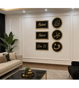6 Parça Siyah & Altın Dekoratif MDF Duvar Tablo Seti 3 adet 25x40 3 adet 30x30 3mm