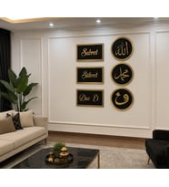 6 Parça Siyah & Altın Dekoratif MDF Duvar Tablo Seti 3 adet 25x40 3 adet 30x30 3mm