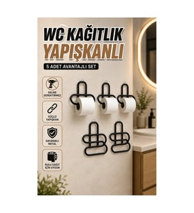 Yapışkanlı Siyah Metal Tuvalet Kağıdı Askısı – 5 Adet Set