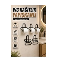 Yapışkanlı Siyah Metal Tuvalet Kağıdı Askısı – 5 Adet Set