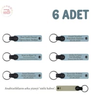 Gök Mavi & Sütlü Kahve, Evlilik Yıldönümü Hediyesi, İsme Özel, 6'lı Hatıra Deri Anahtarlık Set (Gök Mavisi)