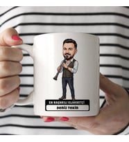 Klarnetçi Müzisyen Erkek Karikatürlü Kupa Bardak