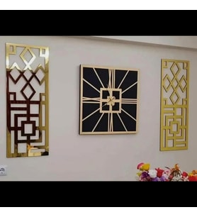 Siyah Kare üzeri Gold Ayna 3 lü set