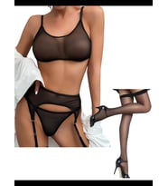 Fantezia Night Tegan Fantezi Siyah Transparan Tül Jartiyer Takımı TG273263