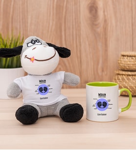 Kişiye Özel İkizler Burcuna Hediye Peluş Eşek ve Yeşil Kupa