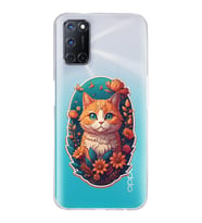 Oppo A52/A72/A92 Uyumlu Çiçek ve Kedi Tasarımlı Şeffaf Telefon Kılıfı