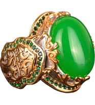 Gerçek Doğal Taş Yüzük, Gümüş Kral - Altın Kaplama (Jade)