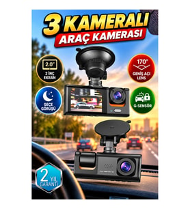 3 Kameralı Full HD Araç Kamerası – 2 İnç Ekran, Gece Görüşü, G-Sensör, 170° Geniş Açı