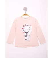 Toontoy Kız Çocuk El Baskılı T-Shirt (Pudra)