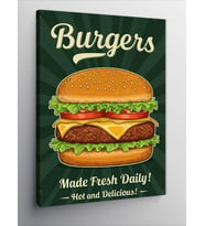 Kanvas Tablo Hamburger Afişi "Made Fresh Daily"