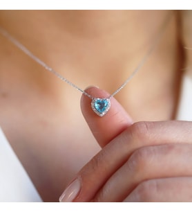 Aquamarine Taşlı Kalpli 925 Ayar Gümüş Bayan Kolye, Sevgililer günü, Yıldönümü, Doğum Günü, Kalpli Gümüş Kolye