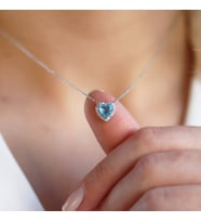 Aquamarine Taşlı Kalpli 925 Ayar Gümüş Bayan Kolye, Sevgililer günü, Yıldönümü, Doğum Günü, Kalpli Gümüş Kolye