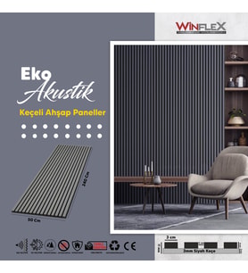 WİNFLEX  EKO KEÇELİ AKUSTİK AHŞAP PANELİ  – ANTRASİT (50X240CM).