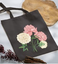 BK Gift Çiçek Tasarımlı Antrasit Kumaş Bez Çanta, Baskılı Omuz Çantası, Alışveriş Çantası, Anneye Hediye-7